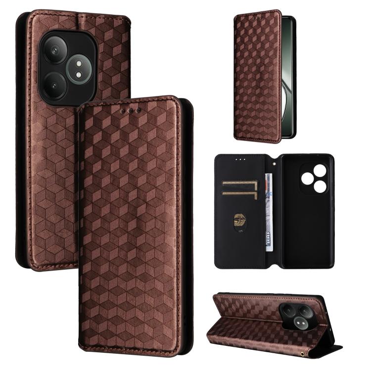 Cubic Grid Texture Flip Leather Phone Case, For Realme 14X 5G Malay / V70 / V70s, For Realme 14 5G Global, For Realme P3 Ultra 5G, For Realme 14 Pro Lite 5G, For Realme Neo7x 5G / P3 5G, For Realme P3 Pro 5G, For Realme 14 Pro+ 5G, For Realme 14 Pro 5G...