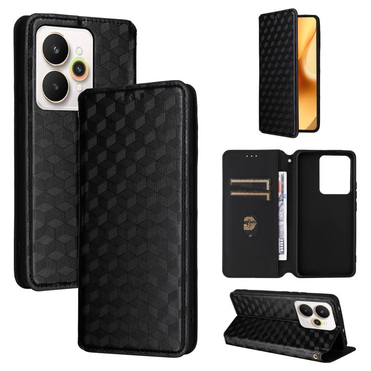 Cubic Grid Texture Flip Leather Phone Case, For Realme C100 4G / C100i 4G / C100x 4G, For Realme P4 Power 5G, For Realme Note 80 4G, For Realme 16 5G, For Realme 16 Pro+ 5G Global, For Realme 16 Pro 5G Global, For Realme C85 5G / 15X 5G                ...