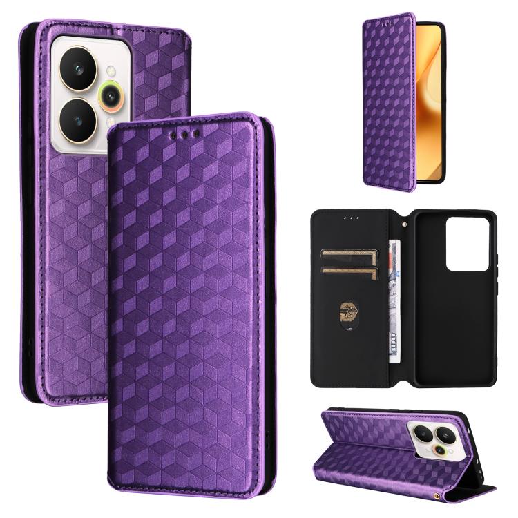 Cubic Grid Texture Flip Leather Phone Case, For Realme C100 4G / C100i 4G / C100x 4G, For Realme P4 Power 5G, For Realme Note 80 4G, For Realme 16 5G, For Realme 16 Pro+ 5G Global, For Realme 16 Pro 5G Global, For Realme C85 5G / 15X 5G                ...
