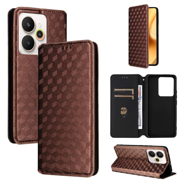 Cubic Grid Texture Flip Leather Phone Case, For Realme C100 4G / C100i 4G / C100x 4G, For Realme P4 Power 5G, For Realme Note 80 4G, For Realme 16 5G, For Realme 16 Pro+ 5G Global, For Realme 16 Pro 5G Global, For Realme C85 5G / 15X 5G                ...