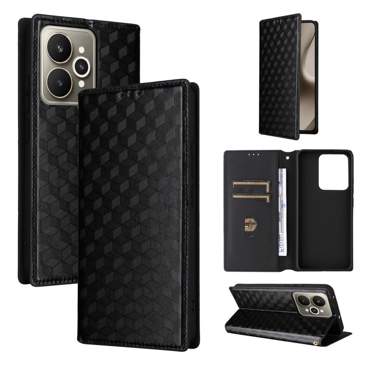 Cubic Grid Texture Flip Leather Phone Case, For Realme C100 4G / C100i 4G / C100x 4G, For Realme P4 Power 5G, For Realme Note 80 4G, For Realme 16 5G, For Realme 16 Pro+ 5G Global, For Realme 16 Pro 5G Global, For Realme C85 5G / 15X 5G                ...