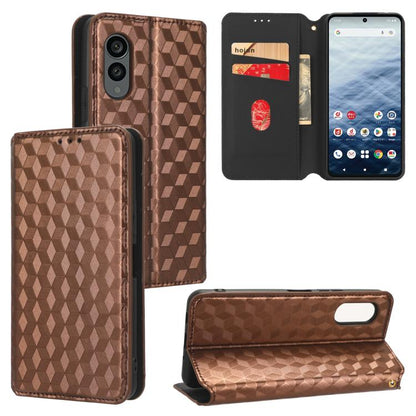 Cubic Grid Texture Flip Leather Phone Case, For Fujitsu Arrows We3, For Fujitsu FCNT Rakuraku F-53E, For Fujitsu Rakuraku A401FC, For Fujitsu Arrows We2 F-52E, For Fujitsu Arrows We2 Plus F-51E, For Fujitsu Arrows N F-51C, For Fujitsu Arrows WE F-51B  ...