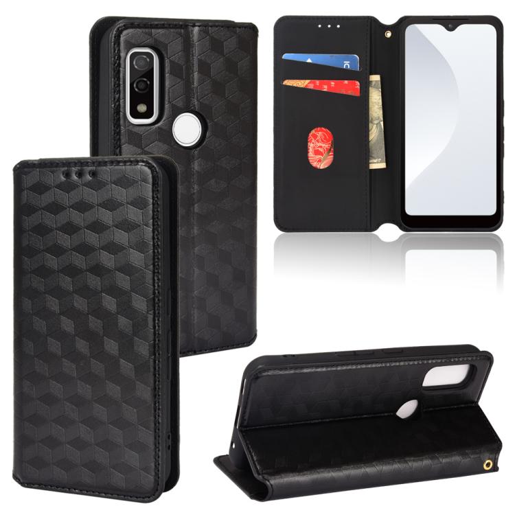 Cubic Grid Texture Flip Leather Phone Case, For Fujitsu Arrows We3, For Fujitsu FCNT Rakuraku F-53E, For Fujitsu Rakuraku A401FC, For Fujitsu Arrows We2 F-52E, For Fujitsu Arrows We2 Plus F-51E, For Fujitsu Arrows N F-51C, For Fujitsu Arrows WE F-51B  ...
