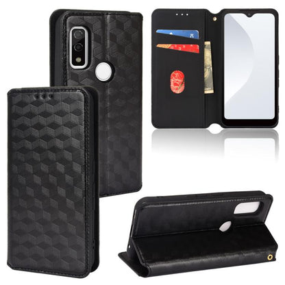 Cubic Grid Texture Flip Leather Phone Case, For Fujitsu Arrows We3, For Fujitsu FCNT Rakuraku F-53E, For Fujitsu Rakuraku A401FC, For Fujitsu Arrows We2 F-52E, For Fujitsu Arrows We2 Plus F-51E, For Fujitsu Arrows N F-51C, For Fujitsu Arrows WE F-51B  ...