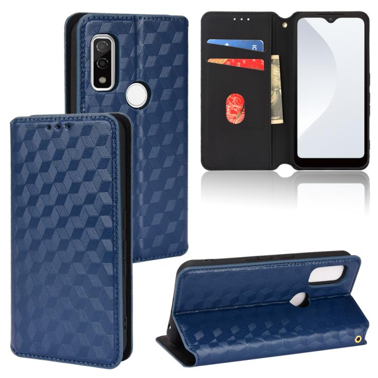 Cubic Grid Texture Flip Leather Phone Case, For Fujitsu Arrows We3, For Fujitsu FCNT Rakuraku F-53E, For Fujitsu Rakuraku A401FC, For Fujitsu Arrows We2 F-52E, For Fujitsu Arrows We2 Plus F-51E, For Fujitsu Arrows N F-51C, For Fujitsu Arrows WE F-51B  ...