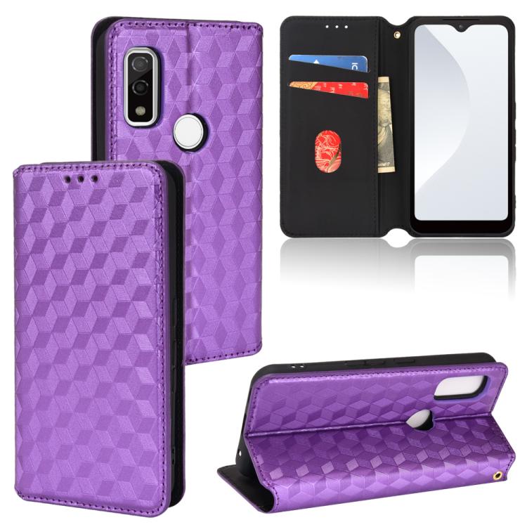 Cubic Grid Texture Flip Leather Phone Case, For Fujitsu Arrows We3, For Fujitsu FCNT Rakuraku F-53E, For Fujitsu Rakuraku A401FC, For Fujitsu Arrows We2 F-52E, For Fujitsu Arrows We2 Plus F-51E, For Fujitsu Arrows N F-51C, For Fujitsu Arrows WE F-51B  ...