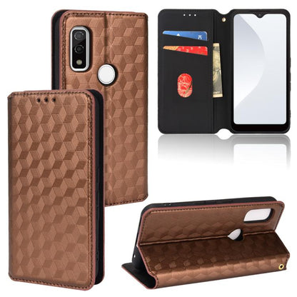 Cubic Grid Texture Flip Leather Phone Case, For Fujitsu Arrows We3, For Fujitsu FCNT Rakuraku F-53E, For Fujitsu Rakuraku A401FC, For Fujitsu Arrows We2 F-52E, For Fujitsu Arrows We2 Plus F-51E, For Fujitsu Arrows N F-51C, For Fujitsu Arrows WE F-51B  ...