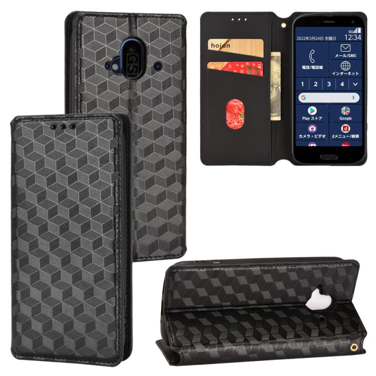Cubic Grid Texture Flip Leather Phone Case, For Fujitsu Arrows We3, For Fujitsu FCNT Rakuraku F-53E, For Fujitsu Rakuraku A401FC, For Fujitsu Arrows We2 F-52E, For Fujitsu Arrows We2 Plus F-51E, For Fujitsu Arrows N F-51C, For Fujitsu Arrows WE F-51B  ...