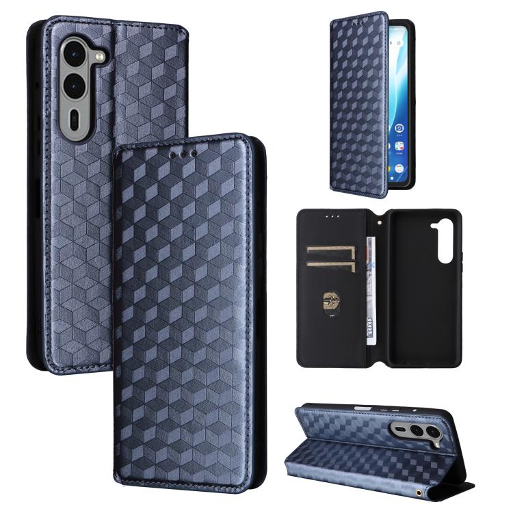 Cubic Grid Texture Flip Leather Phone Case, For Fujitsu Arrows We3, For Fujitsu FCNT Rakuraku F-53E, For Fujitsu Rakuraku A401FC, For Fujitsu Arrows We2 F-52E, For Fujitsu Arrows We2 Plus F-51E, For Fujitsu Arrows N F-51C, For Fujitsu Arrows WE F-51B  ...