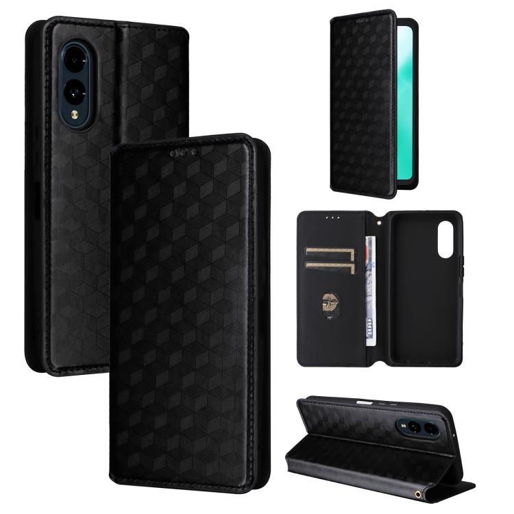 Cubic Grid Texture Flip Leather Phone Case, For Fujitsu Arrows We3, For Fujitsu FCNT Rakuraku F-53E, For Fujitsu Rakuraku A401FC, For Fujitsu Arrows We2 F-52E, For Fujitsu Arrows We2 Plus F-51E, For Fujitsu Arrows N F-51C, For Fujitsu Arrows WE F-51B  ...