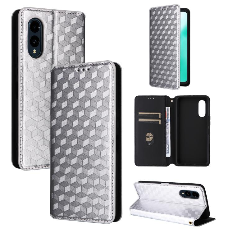 Cubic Grid Texture Flip Leather Phone Case, For Fujitsu Arrows We3, For Fujitsu FCNT Rakuraku F-53E, For Fujitsu Rakuraku A401FC, For Fujitsu Arrows We2 F-52E, For Fujitsu Arrows We2 Plus F-51E, For Fujitsu Arrows N F-51C, For Fujitsu Arrows WE F-51B  ...