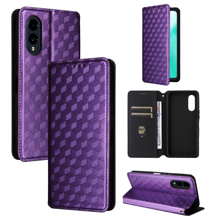 Cubic Grid Texture Flip Leather Phone Case, For Fujitsu Arrows We3, For Fujitsu FCNT Rakuraku F-53E, For Fujitsu Rakuraku A401FC, For Fujitsu Arrows We2 F-52E, For Fujitsu Arrows We2 Plus F-51E, For Fujitsu Arrows N F-51C, For Fujitsu Arrows WE F-51B  ...