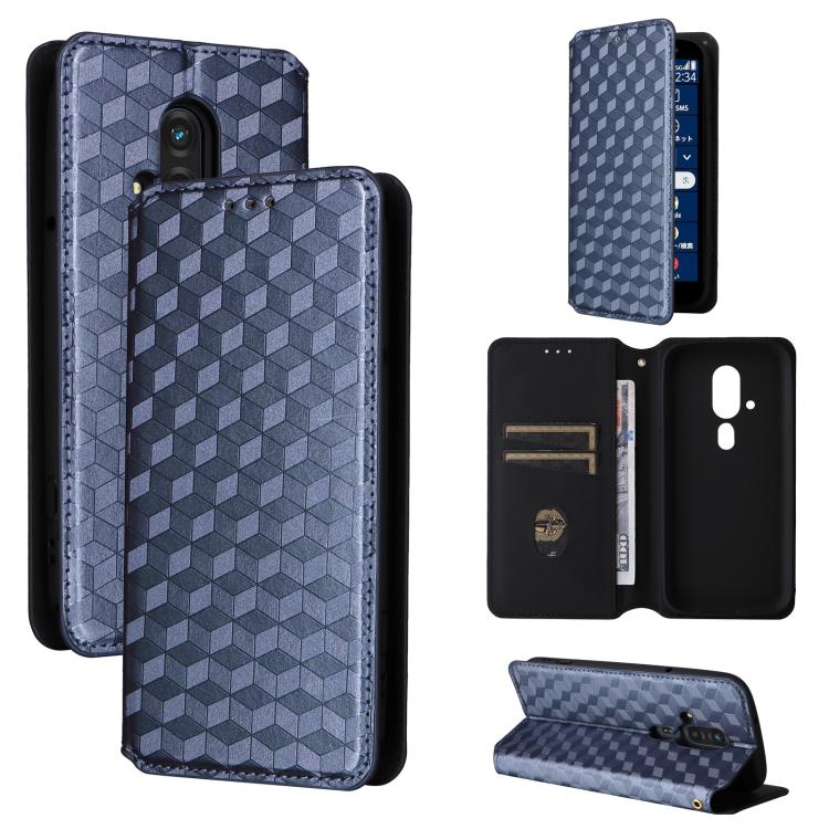 Cubic Grid Texture Flip Leather Phone Case, For Fujitsu Arrows We3, For Fujitsu FCNT Rakuraku F-53E, For Fujitsu Rakuraku A401FC, For Fujitsu Arrows We2 F-52E, For Fujitsu Arrows We2 Plus F-51E, For Fujitsu Arrows N F-51C, For Fujitsu Arrows WE F-51B  ...