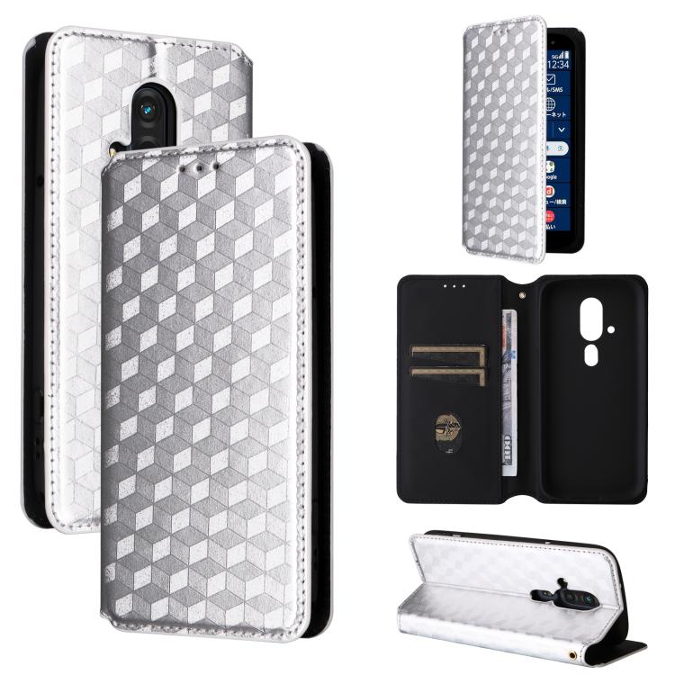 Cubic Grid Texture Flip Leather Phone Case, For Fujitsu Arrows We3, For Fujitsu FCNT Rakuraku F-53E, For Fujitsu Rakuraku A401FC, For Fujitsu Arrows We2 F-52E, For Fujitsu Arrows We2 Plus F-51E, For Fujitsu Arrows N F-51C, For Fujitsu Arrows WE F-51B  ...