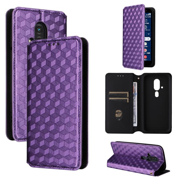 Cubic Grid Texture Flip Leather Phone Case, For Fujitsu Arrows We3, For Fujitsu FCNT Rakuraku F-53E, For Fujitsu Rakuraku A401FC, For Fujitsu Arrows We2 F-52E, For Fujitsu Arrows We2 Plus F-51E, For Fujitsu Arrows N F-51C, For Fujitsu Arrows WE F-51B  ...