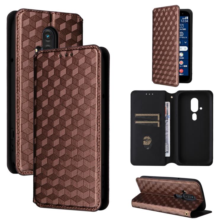 Cubic Grid Texture Flip Leather Phone Case, For Fujitsu Arrows We3, For Fujitsu FCNT Rakuraku F-53E, For Fujitsu Rakuraku A401FC, For Fujitsu Arrows We2 F-52E, For Fujitsu Arrows We2 Plus F-51E, For Fujitsu Arrows N F-51C, For Fujitsu Arrows WE F-51B  ...