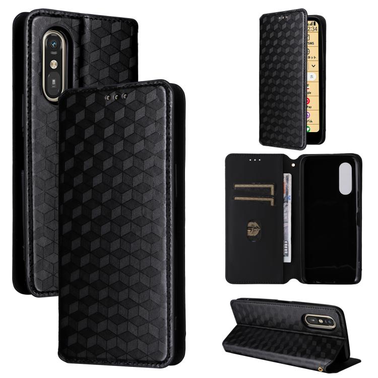 Cubic Grid Texture Flip Leather Phone Case, For Fujitsu Arrows We3, For Fujitsu FCNT Rakuraku F-53E, For Fujitsu Rakuraku A401FC, For Fujitsu Arrows We2 F-52E, For Fujitsu Arrows We2 Plus F-51E, For Fujitsu Arrows N F-51C, For Fujitsu Arrows WE F-51B  ...