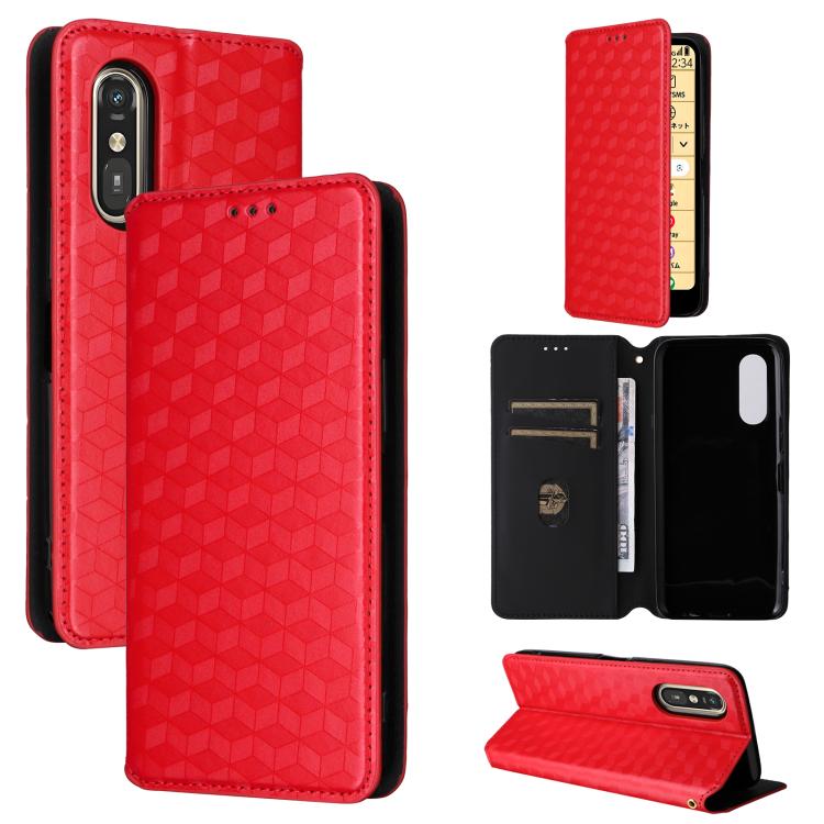 Cubic Grid Texture Flip Leather Phone Case, For Fujitsu Arrows We3, For Fujitsu FCNT Rakuraku F-53E, For Fujitsu Rakuraku A401FC, For Fujitsu Arrows We2 F-52E, For Fujitsu Arrows We2 Plus F-51E, For Fujitsu Arrows N F-51C, For Fujitsu Arrows WE F-51B  ...