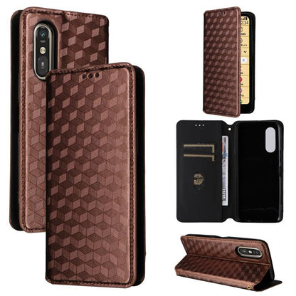 Cubic Grid Texture Flip Leather Phone Case, For Fujitsu Arrows We3, For Fujitsu FCNT Rakuraku F-53E, For Fujitsu Rakuraku A401FC, For Fujitsu Arrows We2 F-52E, For Fujitsu Arrows We2 Plus F-51E, For Fujitsu Arrows N F-51C, For Fujitsu Arrows WE F-51B  ...