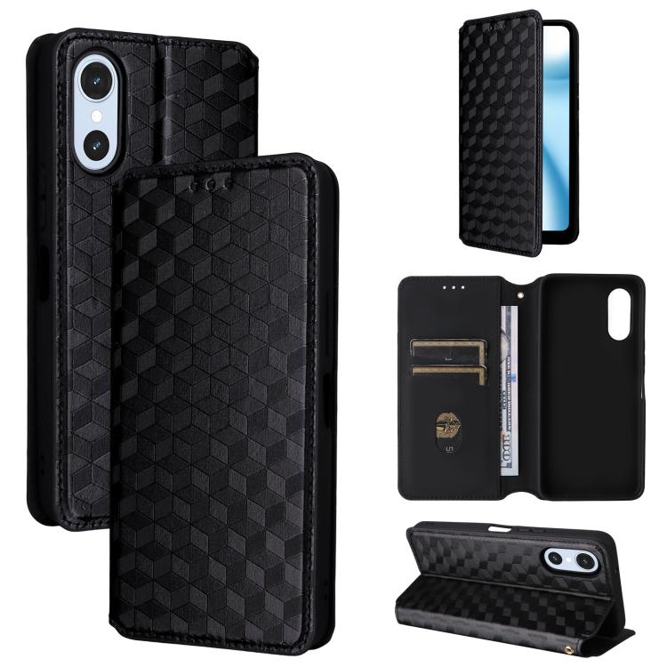 Cubic Grid Texture Flip Leather Phone Case, For Fujitsu Arrows We3, For Fujitsu FCNT Rakuraku F-53E, For Fujitsu Rakuraku A401FC, For Fujitsu Arrows We2 F-52E, For Fujitsu Arrows We2 Plus F-51E, For Fujitsu Arrows N F-51C, For Fujitsu Arrows WE F-51B  ...