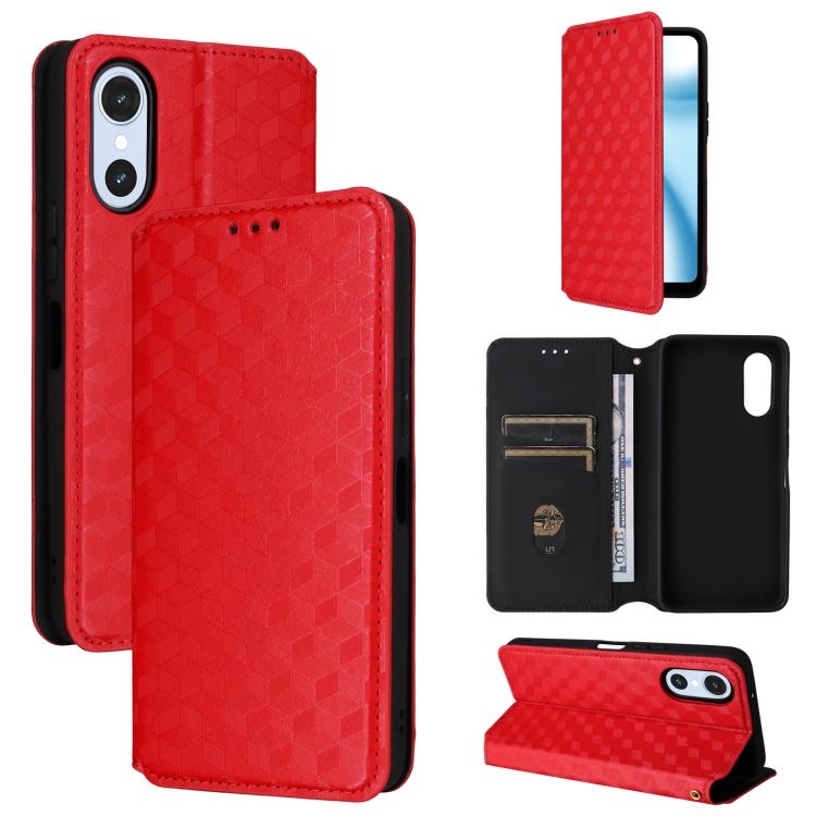 Cubic Grid Texture Flip Leather Phone Case, For Fujitsu Arrows We3, For Fujitsu FCNT Rakuraku F-53E, For Fujitsu Rakuraku A401FC, For Fujitsu Arrows We2 F-52E, For Fujitsu Arrows We2 Plus F-51E, For Fujitsu Arrows N F-51C, For Fujitsu Arrows WE F-51B  ...