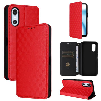 Cubic Grid Texture Flip Leather Phone Case, For Fujitsu Arrows We3, For Fujitsu FCNT Rakuraku F-53E, For Fujitsu Rakuraku A401FC, For Fujitsu Arrows We2 F-52E, For Fujitsu Arrows We2 Plus F-51E, For Fujitsu Arrows N F-51C, For Fujitsu Arrows WE F-51B  ...