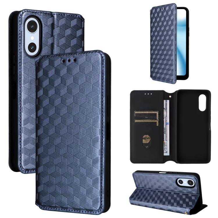Cubic Grid Texture Flip Leather Phone Case, For Fujitsu Arrows We3, For Fujitsu FCNT Rakuraku F-53E, For Fujitsu Rakuraku A401FC, For Fujitsu Arrows We2 F-52E, For Fujitsu Arrows We2 Plus F-51E, For Fujitsu Arrows N F-51C, For Fujitsu Arrows WE F-51B  ...