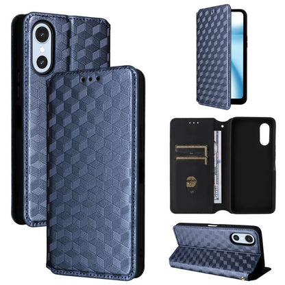 Cubic Grid Texture Flip Leather Phone Case, For Fujitsu Arrows We3, For Fujitsu FCNT Rakuraku F-53E, For Fujitsu Rakuraku A401FC, For Fujitsu Arrows We2 F-52E, For Fujitsu Arrows We2 Plus F-51E, For Fujitsu Arrows N F-51C, For Fujitsu Arrows WE F-51B  ...