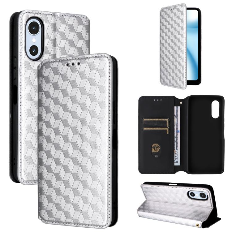 Cubic Grid Texture Flip Leather Phone Case, For Fujitsu Arrows We3, For Fujitsu FCNT Rakuraku F-53E, For Fujitsu Rakuraku A401FC, For Fujitsu Arrows We2 F-52E, For Fujitsu Arrows We2 Plus F-51E, For Fujitsu Arrows N F-51C, For Fujitsu Arrows WE F-51B  ...