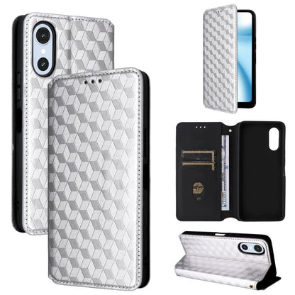 Cubic Grid Texture Flip Leather Phone Case, For Fujitsu Arrows We3, For Fujitsu FCNT Rakuraku F-53E, For Fujitsu Rakuraku A401FC, For Fujitsu Arrows We2 F-52E, For Fujitsu Arrows We2 Plus F-51E, For Fujitsu Arrows N F-51C, For Fujitsu Arrows WE F-51B  ...