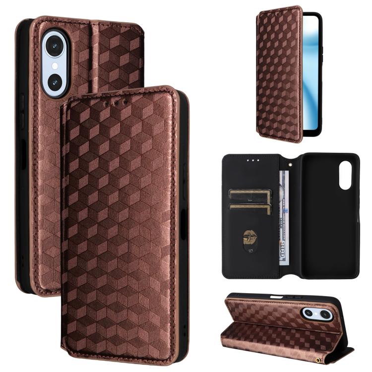 Cubic Grid Texture Flip Leather Phone Case, For Fujitsu Arrows We3, For Fujitsu FCNT Rakuraku F-53E, For Fujitsu Rakuraku A401FC, For Fujitsu Arrows We2 F-52E, For Fujitsu Arrows We2 Plus F-51E, For Fujitsu Arrows N F-51C, For Fujitsu Arrows WE F-51B  ...