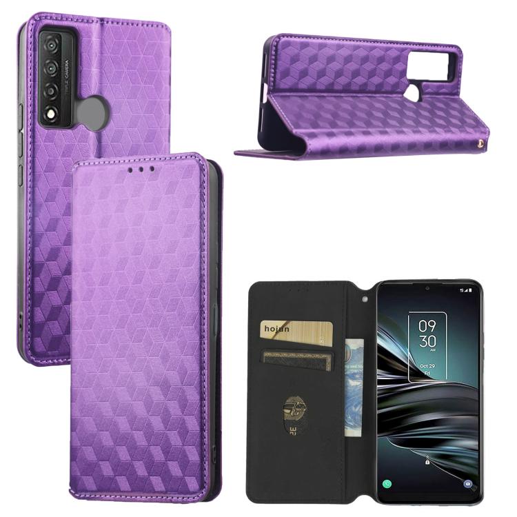 Cubic Grid Texture Flip Leather Phone Case, For TCL 30E / 30 SE / 305 / 306, For TCL Stylus 5G, For TCL 303, For TCL 20 R 5G / 20 AX 5G / Bremen 5G, For TCL 30 4G / 5G / TCL 30+ 5G, For TCL 30 XE 5G / TCL 30 V 5G, For TCL 20E / TCL 20Y, For TCL 20B 615...