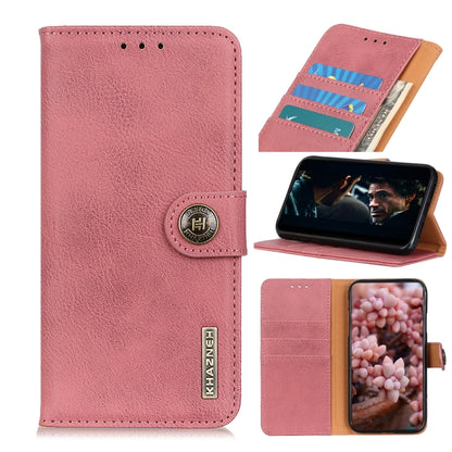 KHAZNEH pink leather flip phone case with card slots and holder, horizontal design