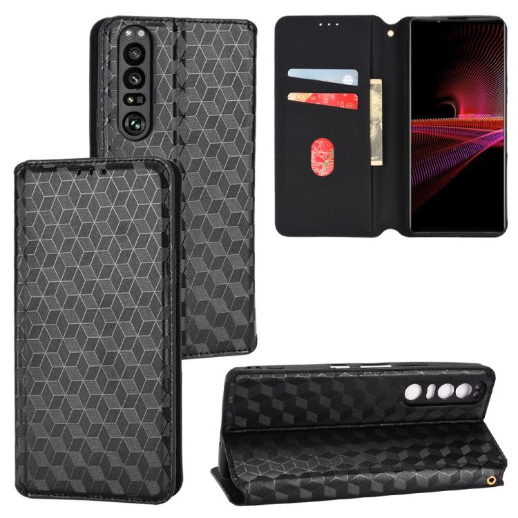 Cubic Grid Texture Flip Leather Phone Case, For Sony Xperia Ace II, For Sony Xperia 10 III, For Sony Xperia 1 III