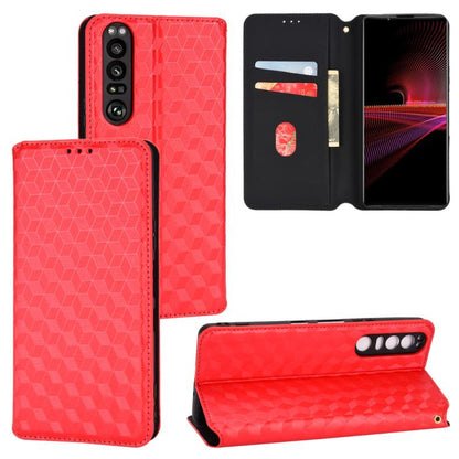 Cubic Grid Texture Flip Leather Phone Case, For Sony Xperia Ace II, For Sony Xperia 10 III, For Sony Xperia 1 III