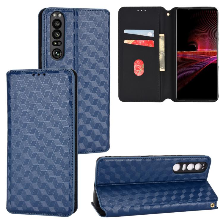 Cubic Grid Texture Flip Leather Phone Case, For Sony Xperia Ace II, For Sony Xperia 10 III, For Sony Xperia 1 III