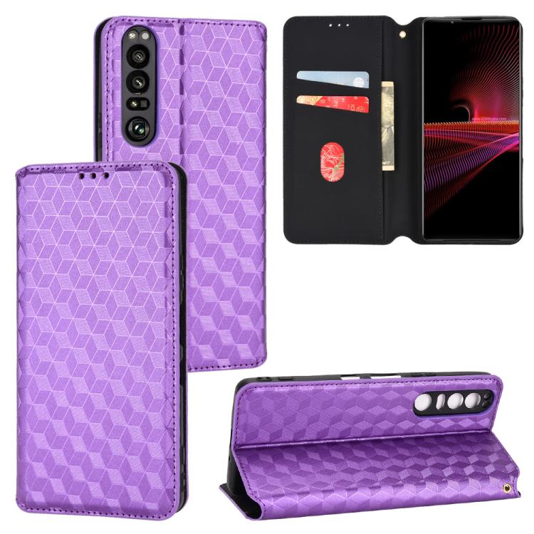Cubic Grid Texture Flip Leather Phone Case, For Sony Xperia Ace II, For Sony Xperia 10 III, For Sony Xperia 1 III