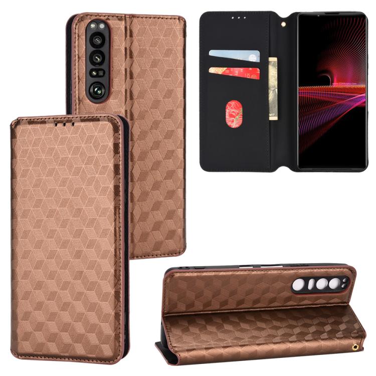 Cubic Grid Texture Flip Leather Phone Case, For Sony Xperia Ace II, For Sony Xperia 10 III, For Sony Xperia 1 III