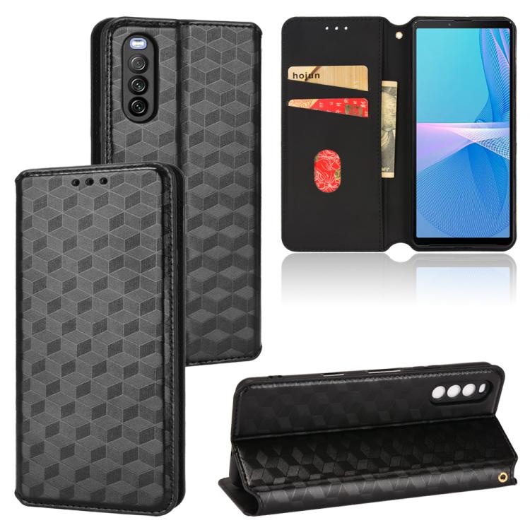 Cubic Grid Texture Flip Leather Phone Case, For Sony Xperia Ace II, For Sony Xperia 10 III, For Sony Xperia 1 III