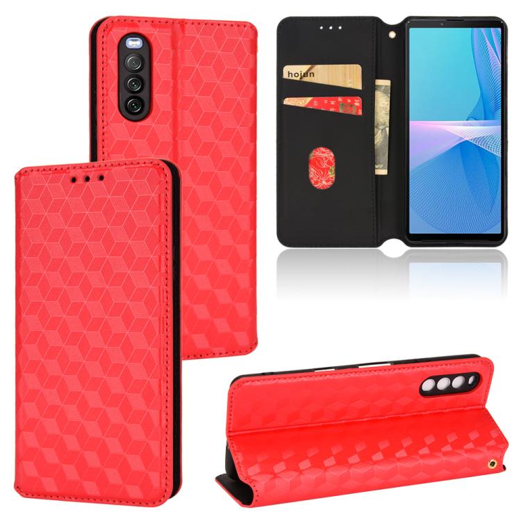 Cubic Grid Texture Flip Leather Phone Case, For Sony Xperia Ace II, For Sony Xperia 10 III, For Sony Xperia 1 III