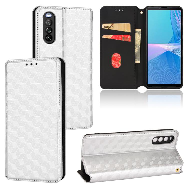 Cubic Grid Texture Flip Leather Phone Case, For Sony Xperia Ace II, For Sony Xperia 10 III, For Sony Xperia 1 III