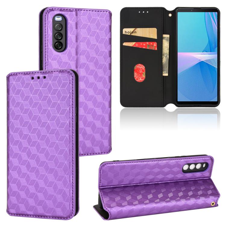 Cubic Grid Texture Flip Leather Phone Case, For Sony Xperia Ace II, For Sony Xperia 10 III, For Sony Xperia 1 III
