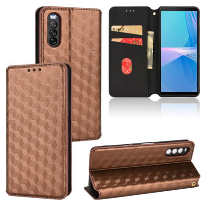 Cubic Grid Texture Flip Leather Phone Case, For Sony Xperia Ace II, For Sony Xperia 10 III, For Sony Xperia 1 III