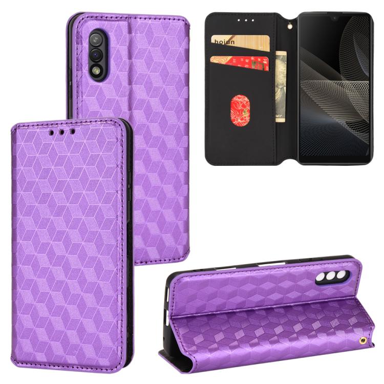 Cubic Grid Texture Flip Leather Phone Case, For Sony Xperia Ace II, For Sony Xperia 10 III, For Sony Xperia 1 III