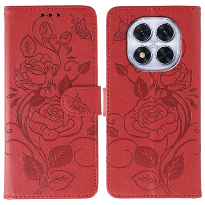 Rose Butterfly Embossed Leather Phone Case, For Redmi A5 4G 171.7mm, For Redmi Note 14S 4G Global, For Redmi Note 14 Pro 4G Global, For Redmi Note 14 4G 163.25mm Global, For Redmi Note 14 Pro+ 5G