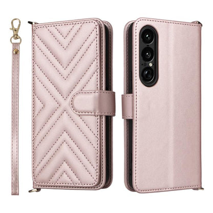 Multifunctional 6-Card Slots Leather Phone Case with Wrist Strap, For Sony Xperia 10 VIII, For Sony Xperia 1 VIII, For Sony Xperia 1 VII