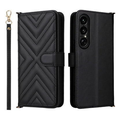 Multifunctional 6-Card Slots Leather Phone Case with Wrist Strap, For Sony Xperia 10 VIII, For Sony Xperia 1 VIII, For Sony Xperia 1 VII