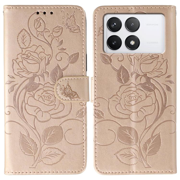 Rose Butterfly Embossed Leather Phone Case, For Redmi 15C 5G / 4G EU 173mm, For Redmi 15 5G Global / 15 4G SEA, For Redmi 15 5G / 4G EU 171mm, For Redmi 15C 5G / 4G Global 171mm, For Redmi Turbo 4 Pro 5G / Poco F7, For Xiaomi Poco F7 Ultra / Redmi K80 ...