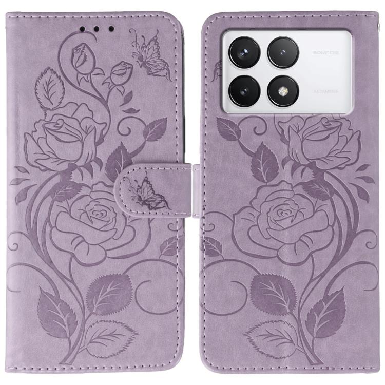 Rose Butterfly Embossed Leather Phone Case, For Redmi 15C 5G / 4G EU 173mm, For Redmi 15 5G Global / 15 4G SEA, For Redmi 15 5G / 4G EU 171mm, For Redmi 15C 5G / 4G Global 171mm, For Redmi Turbo 4 Pro 5G / Poco F7, For Xiaomi Poco F7 Ultra / Redmi K80 ...