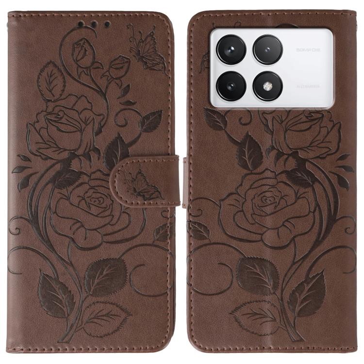 Rose Butterfly Embossed Leather Phone Case, For Redmi 15C 5G / 4G EU 173mm, For Redmi 15 5G Global / 15 4G SEA, For Redmi 15 5G / 4G EU 171mm, For Redmi 15C 5G / 4G Global 171mm, For Redmi Turbo 4 Pro 5G / Poco F7, For Xiaomi Poco F7 Ultra / Redmi K80 ...